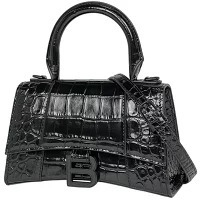 Balenciaga Hourglass Shoulder Bag Handbag Leather Black